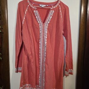Boden Coral Tunic with White Embroidery
